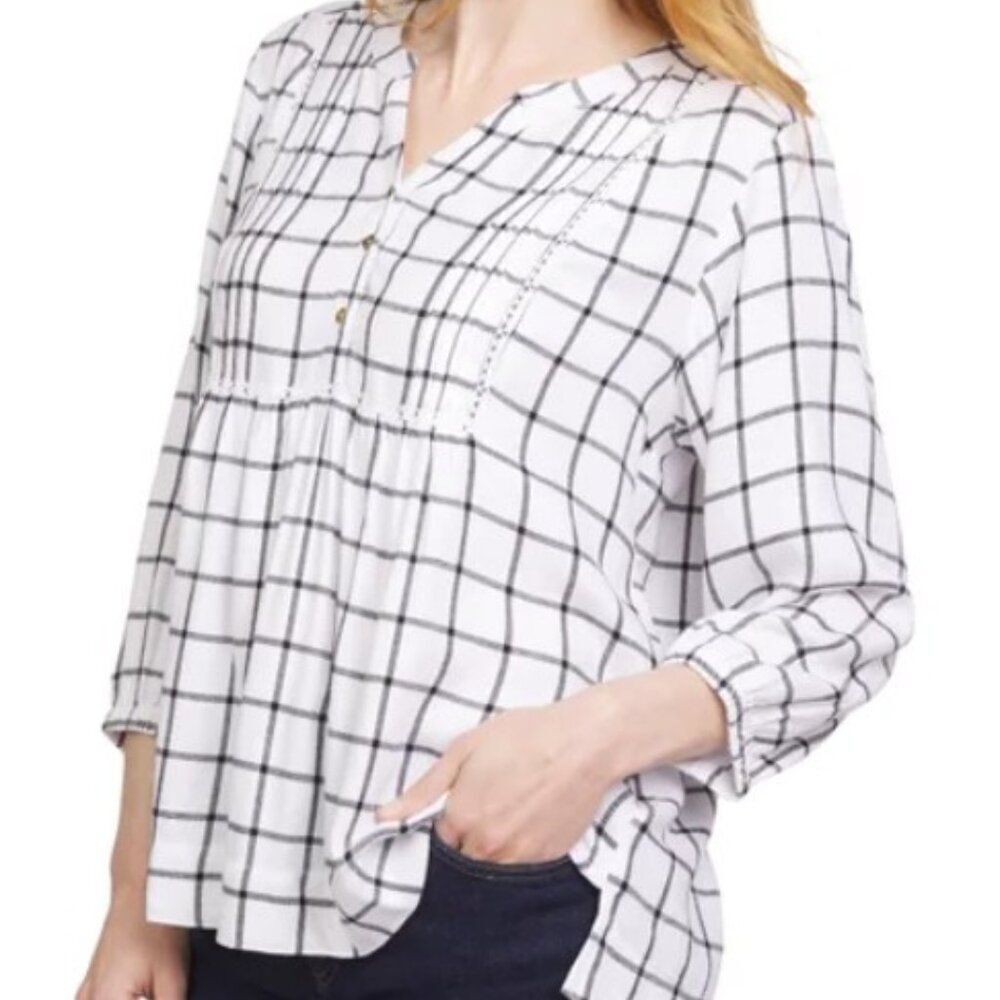 WRANGLER White Black Plaid Blouse Womens Sz M (8-10) Popover Tunic Shirt Top NWT